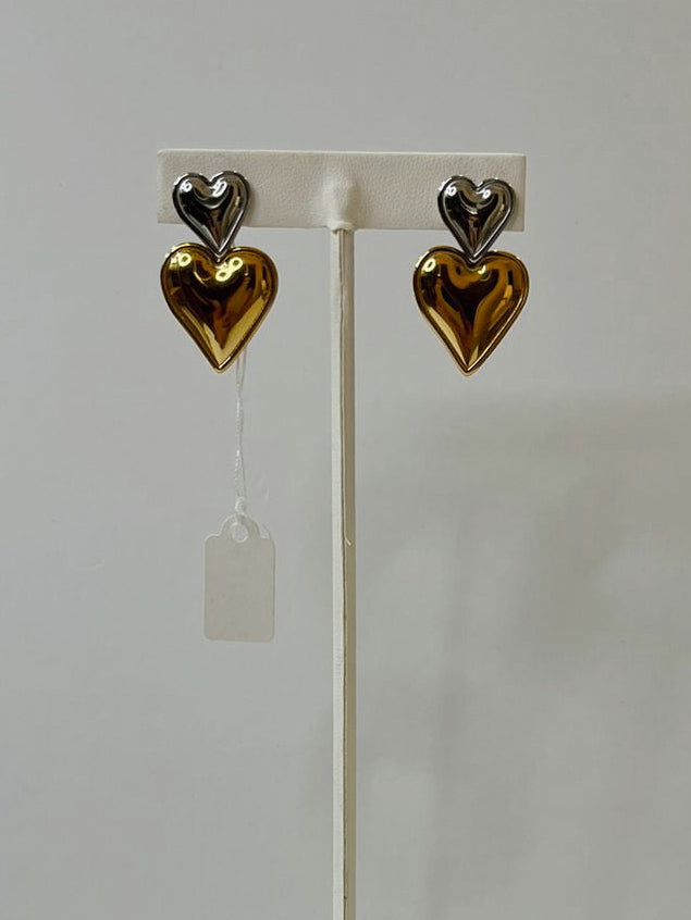 Aretes corazón doble bicolor
