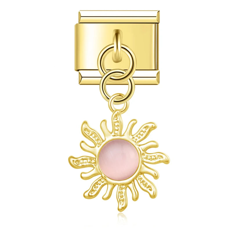 Charm Sol Rosa Colgante Dorado