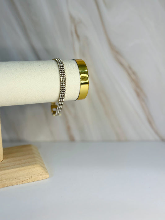 Pulsera tenis triple dorada