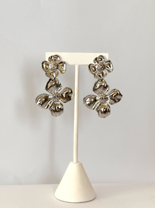 Aretes Flores Plateado