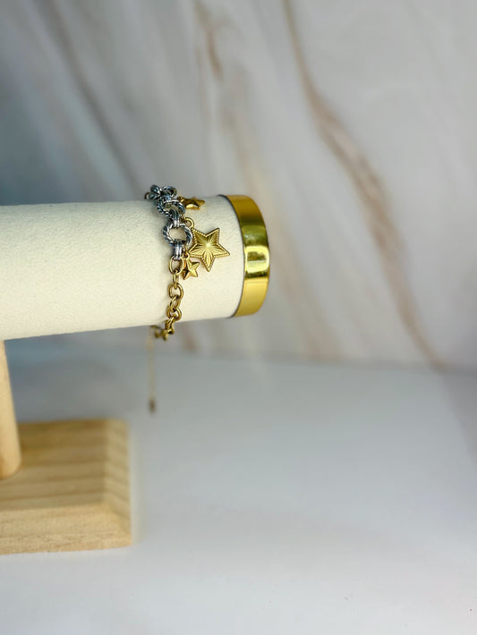 PULSERA ESTRELLAS BICOLOR COLGANTES