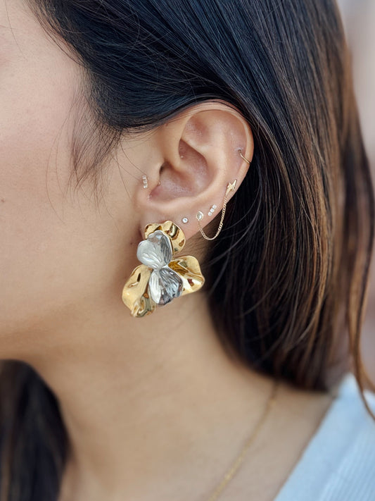 Aretes flor 3D bicolor