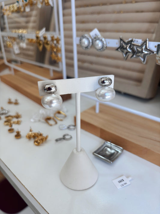 Arete boli perla plateado