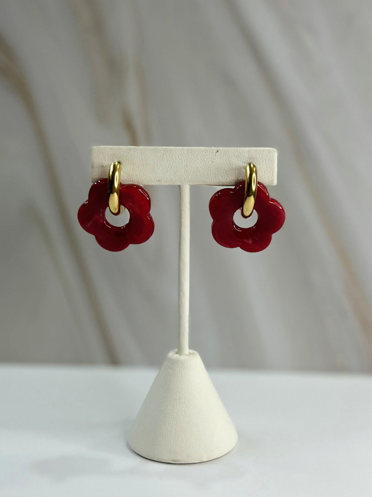 Aretes flor roja
