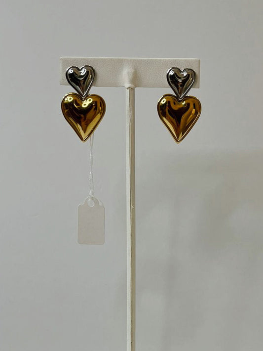 Aretes corazón doble bicolor