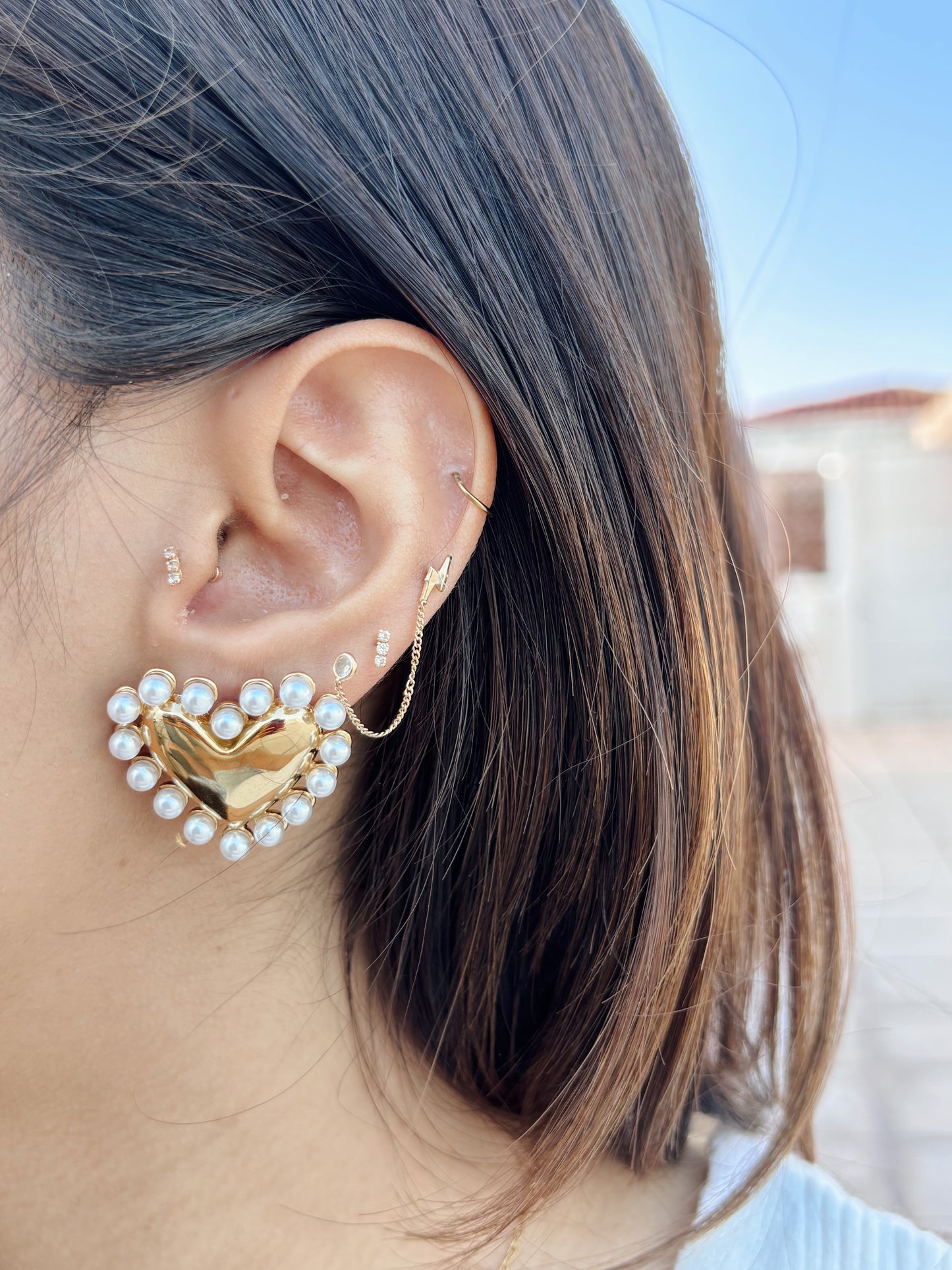 Aretes corazón perla