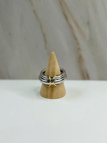 Anillo plateado doble argollas doradas