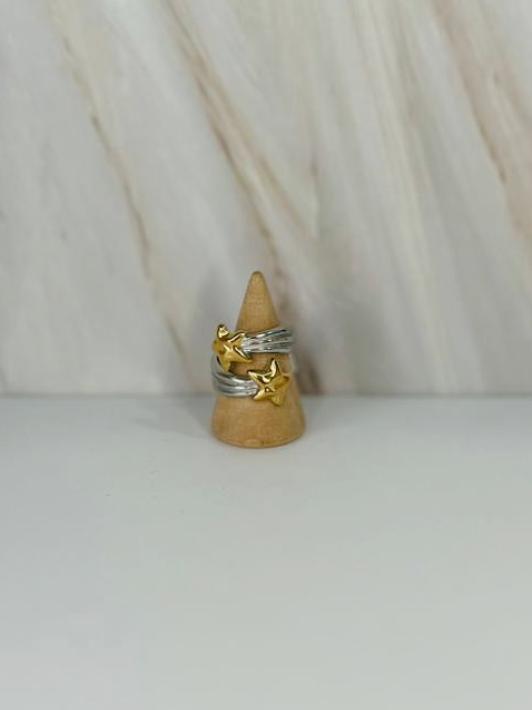 Anillo Cruzado estrellas bicolor