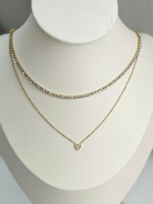 Collar doble tenis corazón