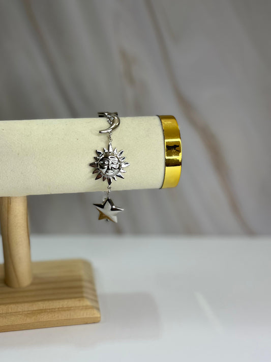 Pulsera sol y luna plateada