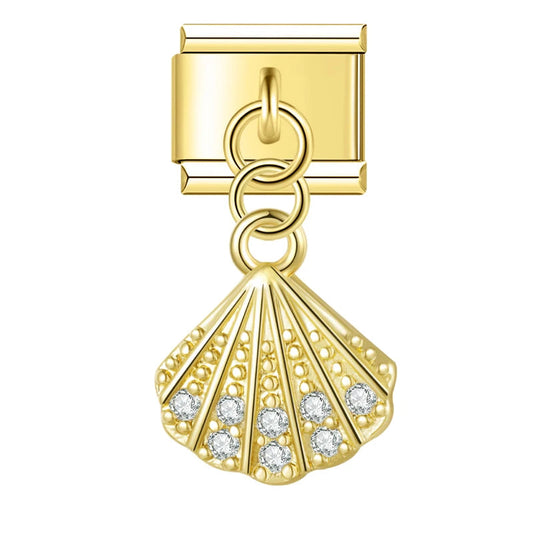 Charm Almeja Zirc Colgante Dorado