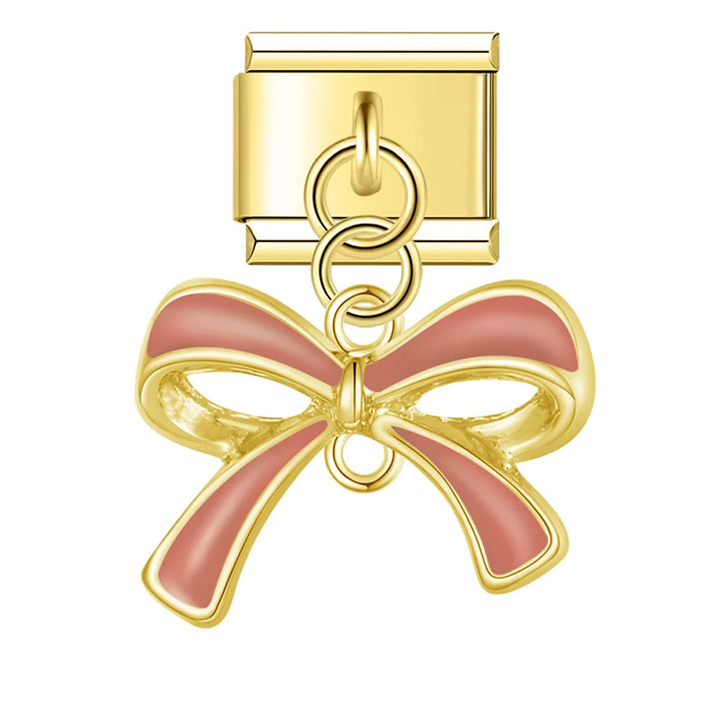 Charm Moño Rosa Colgante Dorado