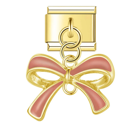 Charm Moño Rosa Colgante Dorado